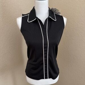NWT Izod Ladies Golf Sleeveless Top Black with White Piping XS